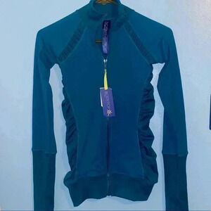 Body Pop Women’s Activewear Jacket Zip Front Turquoise Thumb Holes Sz XS NWT